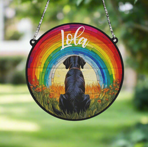 Labrador Black Rainbow Bridge Personalised Stained Glass Effect Suncatcher